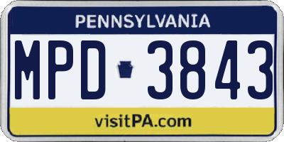 PA license plate MPD3843
