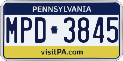 PA license plate MPD3845