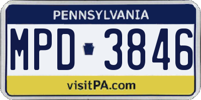 PA license plate MPD3846