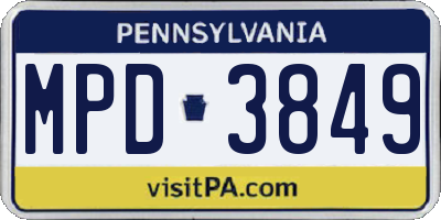 PA license plate MPD3849