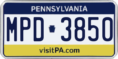 PA license plate MPD3850