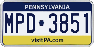 PA license plate MPD3851