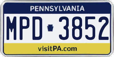 PA license plate MPD3852