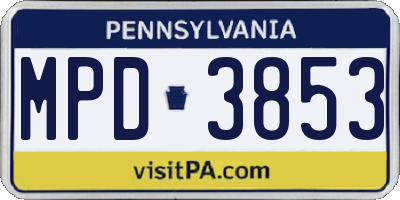 PA license plate MPD3853