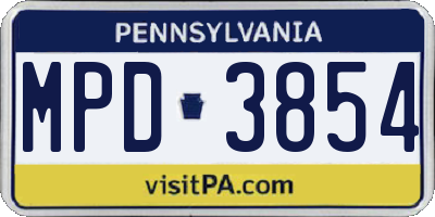 PA license plate MPD3854