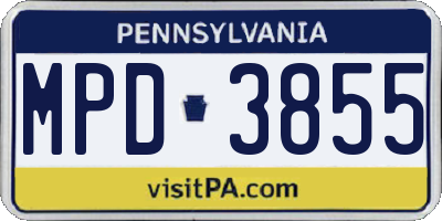 PA license plate MPD3855