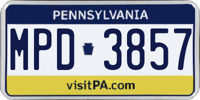 PA license plate MPD3857