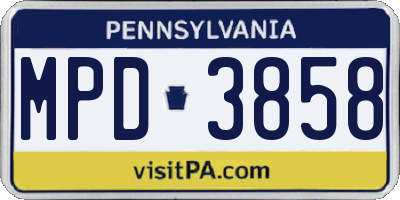 PA license plate MPD3858