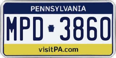 PA license plate MPD3860
