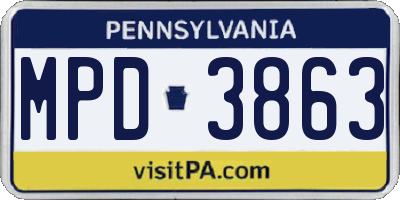 PA license plate MPD3863