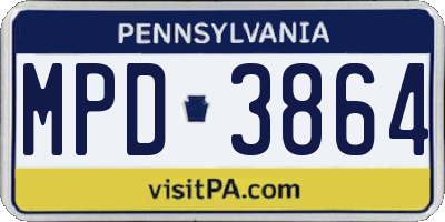 PA license plate MPD3864