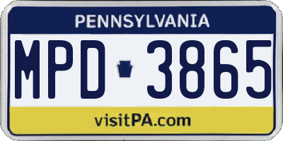 PA license plate MPD3865