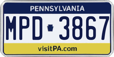 PA license plate MPD3867