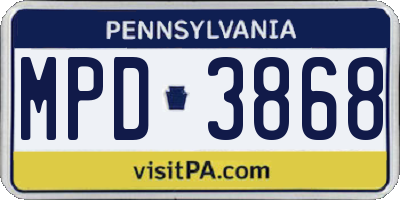 PA license plate MPD3868
