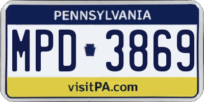 PA license plate MPD3869