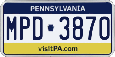 PA license plate MPD3870
