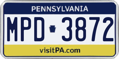 PA license plate MPD3872