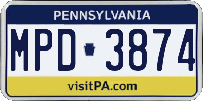 PA license plate MPD3874