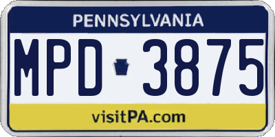 PA license plate MPD3875