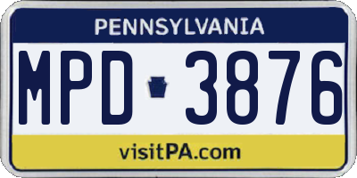 PA license plate MPD3876