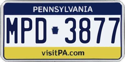 PA license plate MPD3877