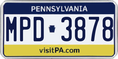 PA license plate MPD3878