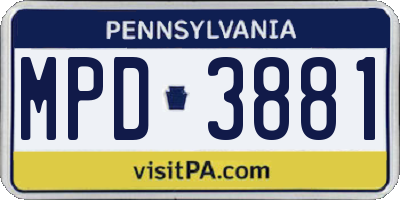 PA license plate MPD3881
