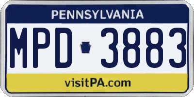 PA license plate MPD3883
