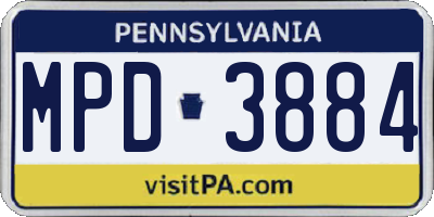 PA license plate MPD3884