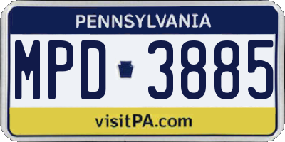 PA license plate MPD3885