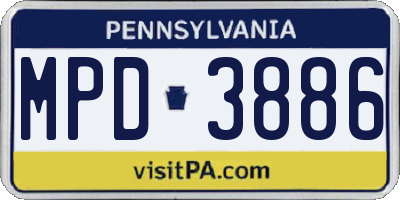 PA license plate MPD3886