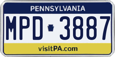 PA license plate MPD3887