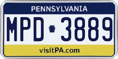 PA license plate MPD3889