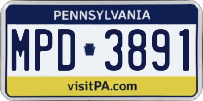 PA license plate MPD3891