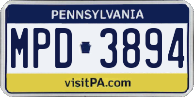 PA license plate MPD3894