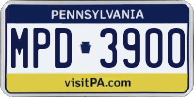 PA license plate MPD3900