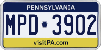 PA license plate MPD3902
