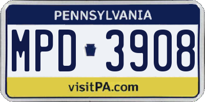 PA license plate MPD3908