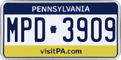 PA license plate MPD3909