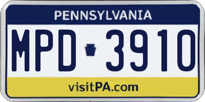 PA license plate MPD3910