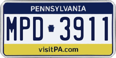 PA license plate MPD3911