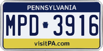 PA license plate MPD3916