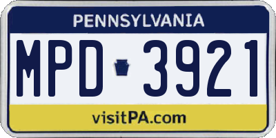 PA license plate MPD3921