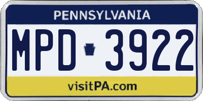 PA license plate MPD3922