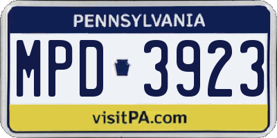 PA license plate MPD3923