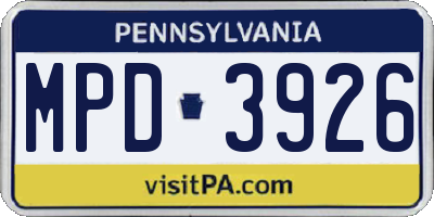 PA license plate MPD3926