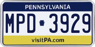 PA license plate MPD3929
