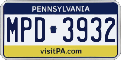 PA license plate MPD3932