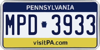 PA license plate MPD3933