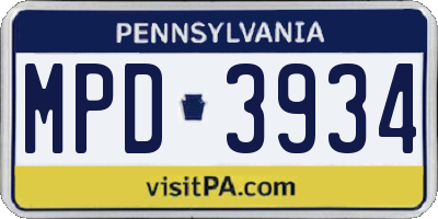 PA license plate MPD3934